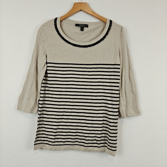 Weekend Max Mara Silk Blend Striped 3/4 Sleeve Light Weight Sweater Size XL - Picture 2 of 14